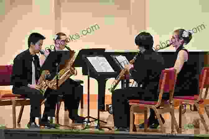 Close Up Of A Saxophone Quartet Playing O Sole Mio International For Saxophone Quartet